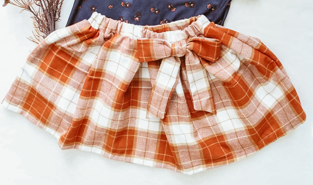 Cinnamon Plaid Bow Skirt