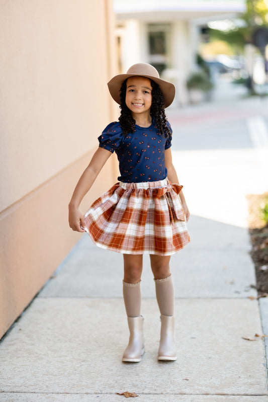 Cinnamon Plaid Bow Skirt