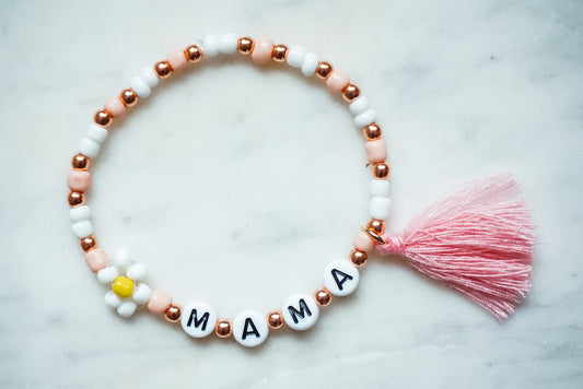 Mama Pink with Daisy Single Stacker Bracelet